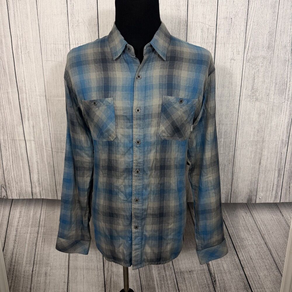 Simms Men's XXL Blue Plaid  Poly Blend Long Sleeve Button-Front Flannel Shirt